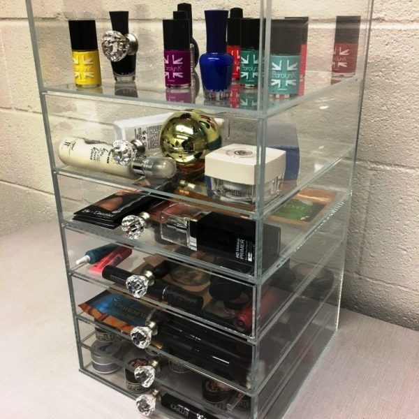 Acrylic Makeup Organizer Cosmetic Storage Case With Drawers Clear, GlamoureBox A7-K