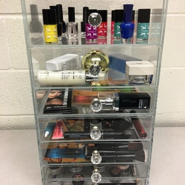 Acrylic Makeup Organizer Cosmetic Storage Case With Drawers Clear, GlamoureBox A7-K