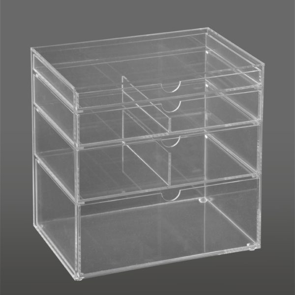 GlamoureBox Acrylic Cosmetic Cube Organizer Makeup Case 4-Drawer Mini (A4M)