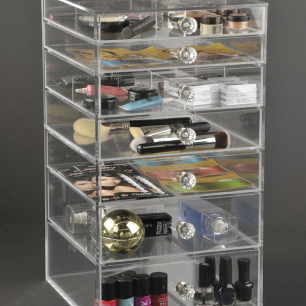 GlamoureBox Acrylic Makeup Organizer Cosmetic Storage Case With Drawers Clear (A7R-K)